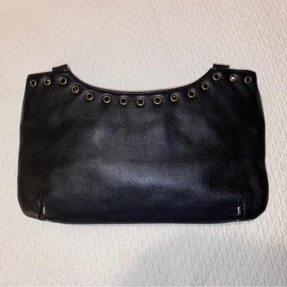 DANIER LEATHER 3in1 Curved Moon Handbag / Clutch - Brass Eyelet Grommets Studs - Picture 2 of 10